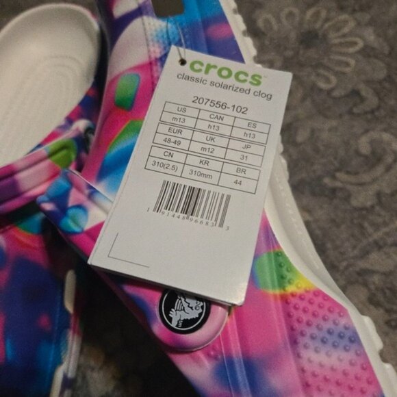 Crocs Sandals Clog Shoes Men's 13 Pink Rainbow Solarized Classic All over 122025 - Picture 8 of 9